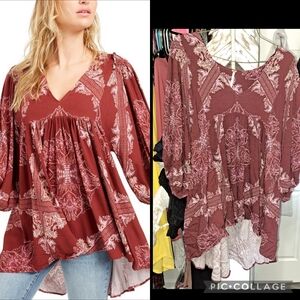 Free people girl talk pomegranate tunic top blouse flowy boho